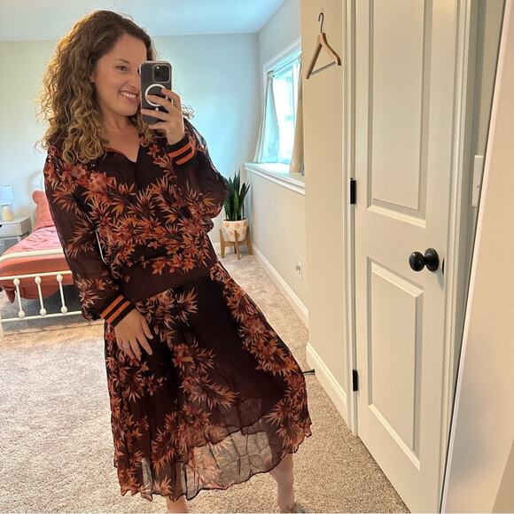 NWT warm NY Orange Floral Long Sleeve Maxi Dress 3 Large - Picture 3 of 14